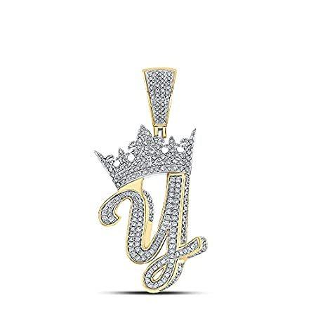 【超新作】 特別価格Dazzlingrock Collection 10kt Two-tone Gold Mens Round Diamond Y Crown Lette ネックレス、ペンダント