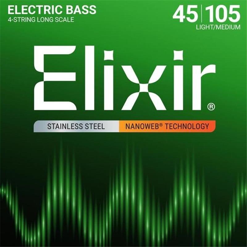 ELIXIR Stainless Steel Bass Strings with ultra-thin NANOWEB Coating (Light/Medium Long 045-105) #14677