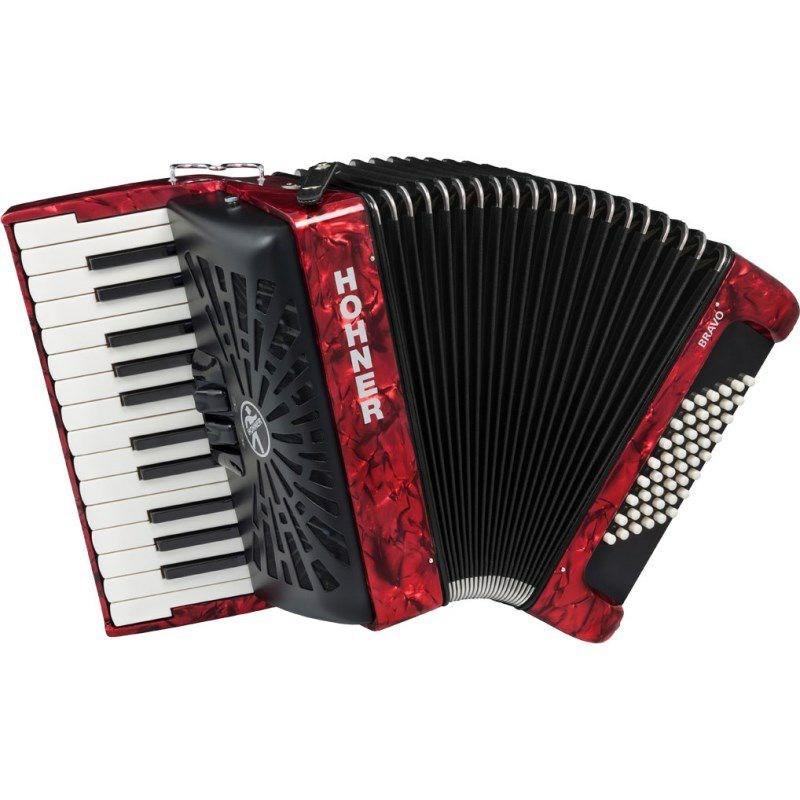 Hohner (アコーディオン専門店・出荷前検品発送)Bravo II 48 RED レッド   ホーナー アコーディオン 入門向け ピアノ式 26鍵盤 小型