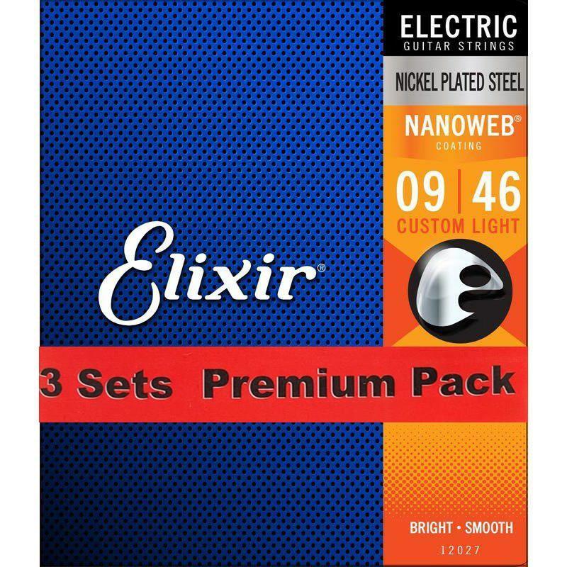 ELIXIR Electric Nickel Plated Steel with NANOWEB Coating 3SET PACK #12027 (Custom Light/09-46) | Elixir | 01