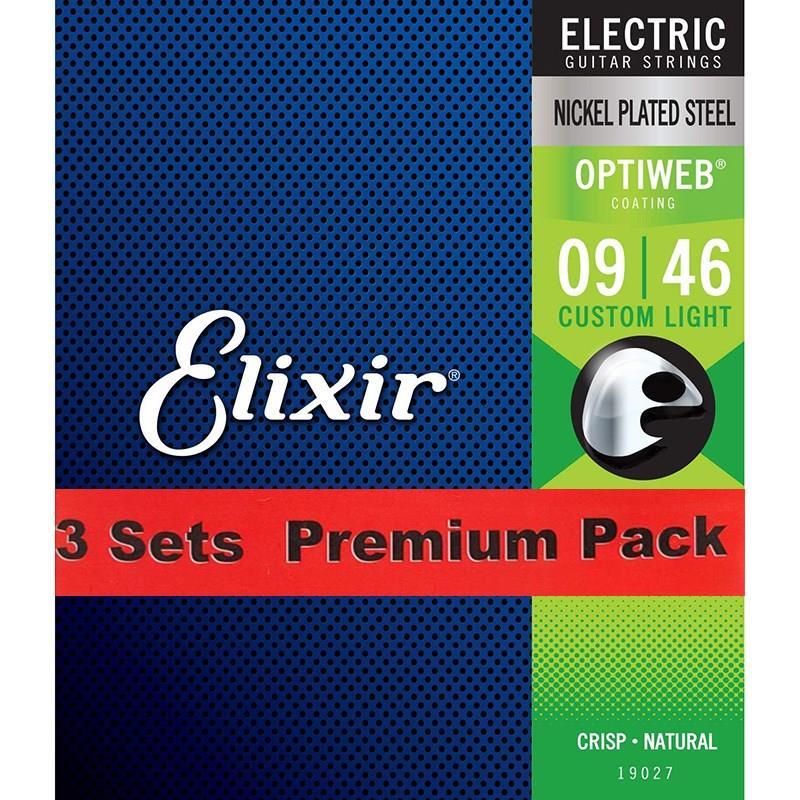 ELIXIR Electric Nickel Plated Steel with OPTIWEB Coating 3SET PACK #19027 (Custom Light/09-46) | Elixir | 01