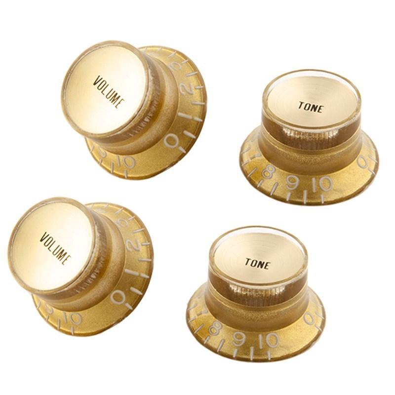 Gibson Top Hat Knobs with Inserts 4 pack (Aged Gold/Gold Metal Insert) [PRMK-030] | Gibson