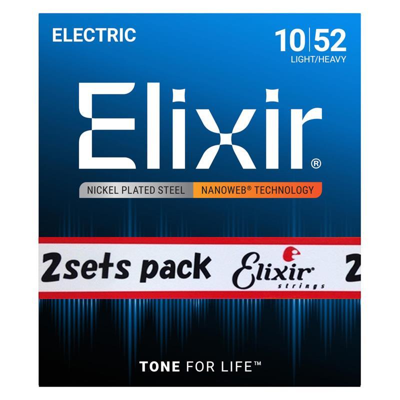 ELIXIR Electric Nickel Plated Steel with NANOWEB Coating 2SET PACK #12077 (Light-Heavy/10-52) | Elixir
