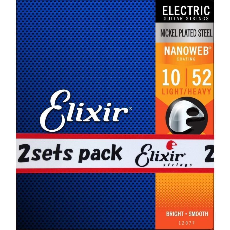 ELIXIR Electric Nickel Plated Steel with NANOWEB Coating 2SET PACK #12077 (Light-Heavy/10-52) | Elixir | 01