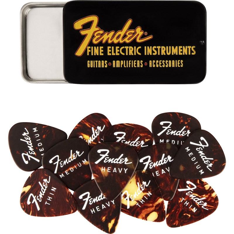 Fender Fine Electric Pick Tin - 12 Plettri In Celluloide | Forma 351, Spessori Mix, Colore Tortoise Shell - Foto 5