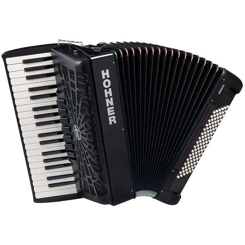 Hohner (アコーディオン専門店・出荷前検品発送)Bravo III 96 BLK +レインカバーセット  ホーナー アコーディオン 入門向け ピアノ式 37鍵盤 ...の画像