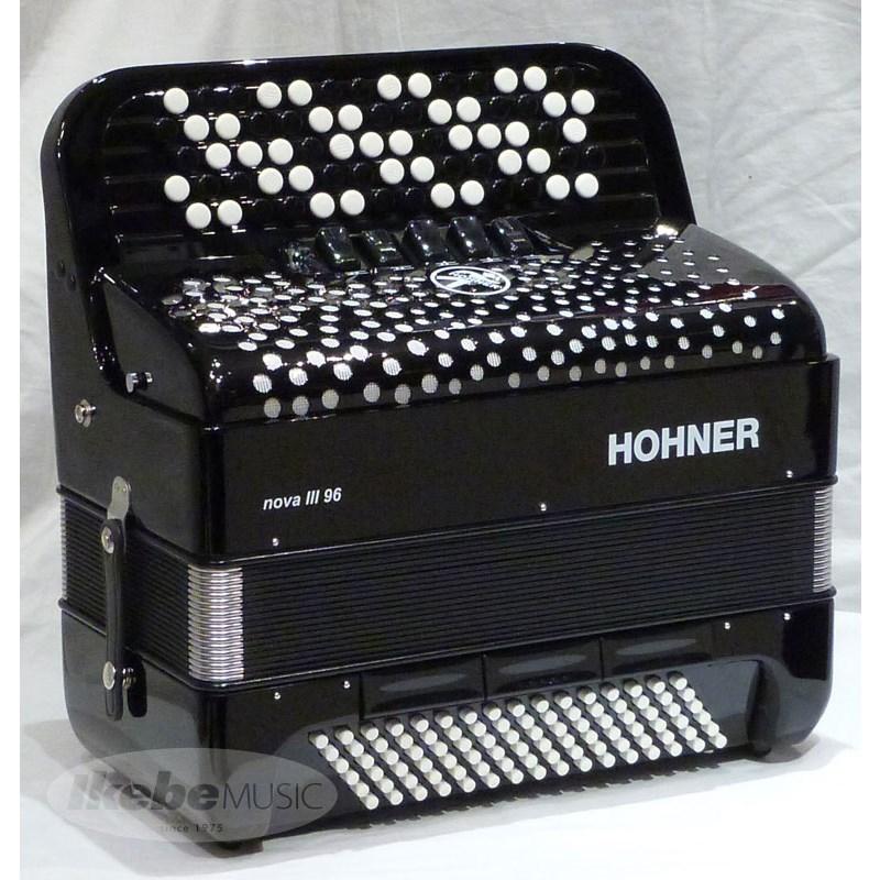 Hohner (アコーディオン専門店・出荷前検品発送)Nova III 96 BLK +レインカバーセット  ホーナー アコーディオン 入門向け ボタン式 中型 【...の画像