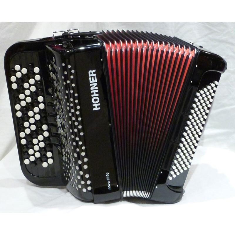 Hohner (アコーディオン専門店・出荷前検品発送)Nova III 96 BLK +レインカバーセット  ホーナー アコーディオン 入門向け ボタン式 中型 【...の画像