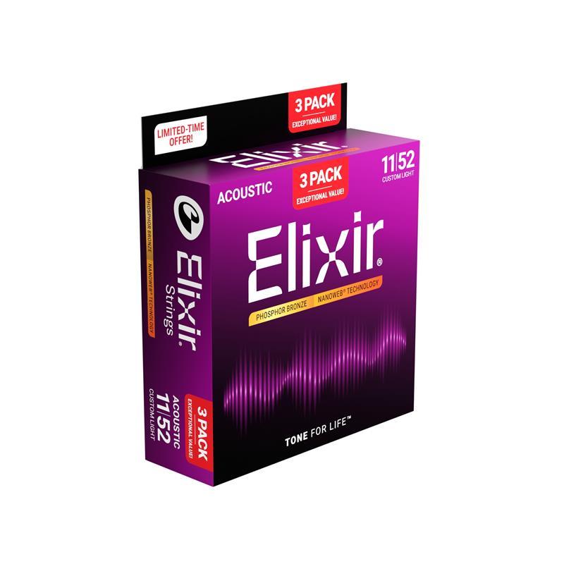 ELIXIR #16568 [#16027 NANOWEB Custom Light Phosphor Bronze/11-52 x3セット] 【今だけお得な3set Pack】 | Elixir | 02