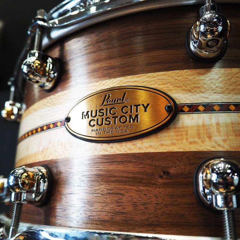 Pearl MCCW1465S/C #1008 Music City Custom -USA Solid Walnut Shell Snare Drums 14×6.5- [Quartersawn Sycamore Chevron with Ebony Bord... | Pearl | 02