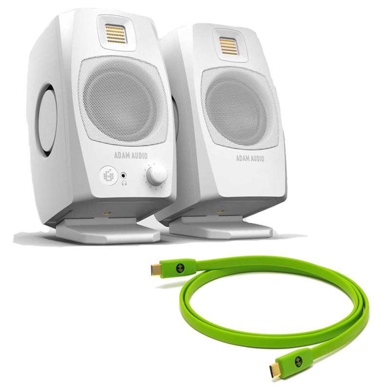 ADAM D3V White + OYAIDE製高品質USBケーブルセット(Type C to C 2.0m)(ペア)(国内正規品)(アダム)(モニタースピーカー)(ホワイト)(オヤイデ) | 