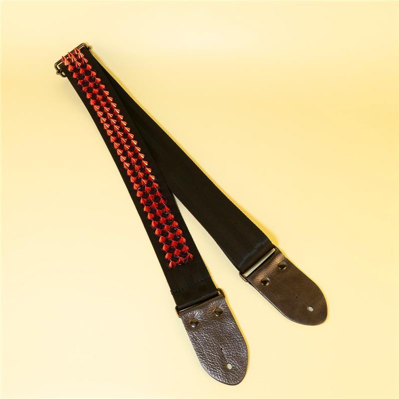 tsundrum_chan メタルスタッズギターストラップS　ブラック×レッド｜Heavy Metal Studded Guitar Strap S - Black & Devil Red |  | 02
