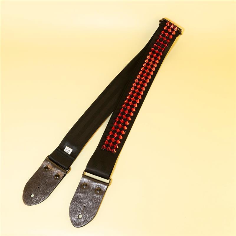tsundrum_chan メタルスタッズギターストラップS　ブラック×レッド｜Heavy Metal Studded Guitar Strap S - Black & Devil Red |  | 03
