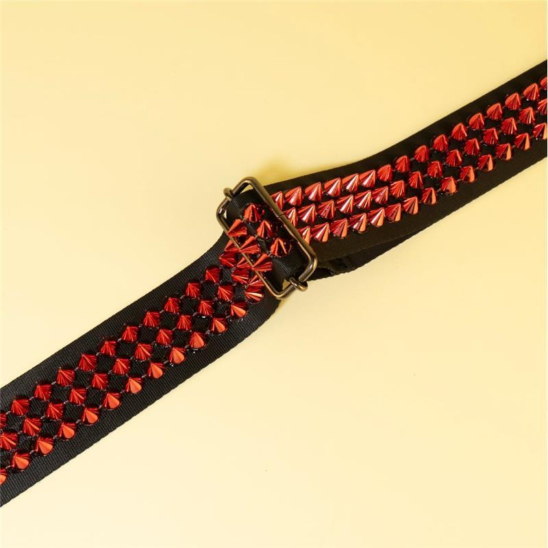 tsundrum_chan メタルスタッズギターストラップS　ブラック×レッド｜Heavy Metal Studded Guitar Strap S - Black & Devil Red |  | 04