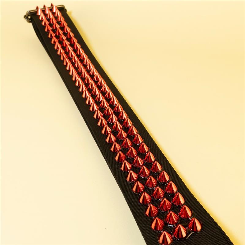 tsundrum_chan メタルスタッズギターストラップS　ブラック×レッド｜Heavy Metal Studded Guitar Strap S - Black & Devil Red |  | 05