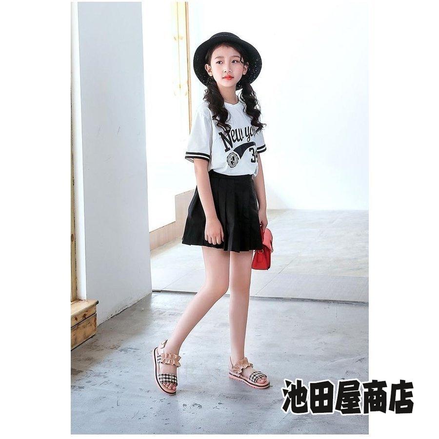 公式の ジュニア サンダル 女の子 シューズ 夏 女児 フリルサンダル チェック柄 フラット底 キッズ 夏サンダル おしゃれ 姫系 子供 サマーサンダル Aynaelda Com