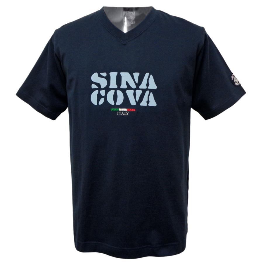シナコバプリント 半袖シャツ L SINA COVA（シナコバ） 40％OFF 春夏 浅いVネック ロゴプリント 半袖T