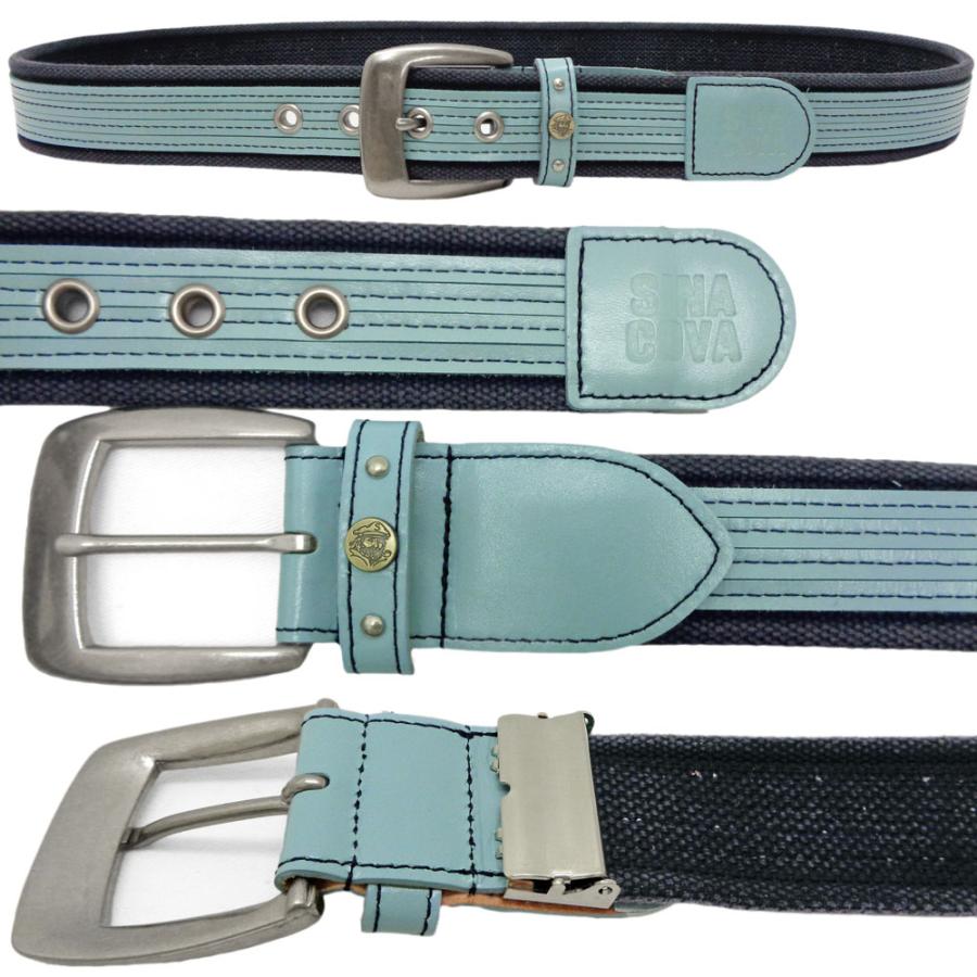 SINA COVA 水色キャンバスベルト SINA COVA 30％OFF シナコバ コットン×牛革 ベルト (ブルー系