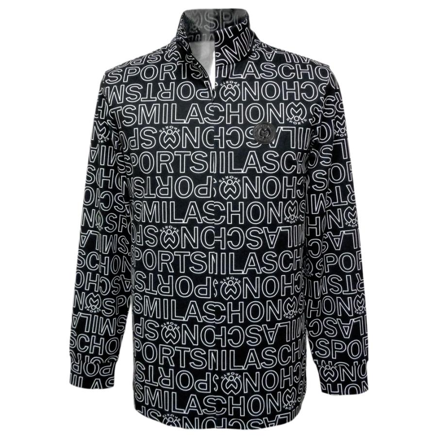 60%OFF 秋冬 ミラショーン ハイネック ハーフジップ長袖Tシャツ (黒 