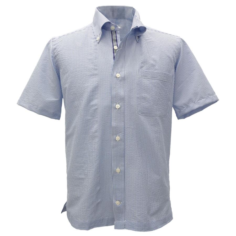 30%OFF 2025春夏新作 ミラショーン 軽量DotAir ストライプ柄半袖ボタンダウンシャツ(ブルー) (M)(L)(LL) SH*04733522610453
