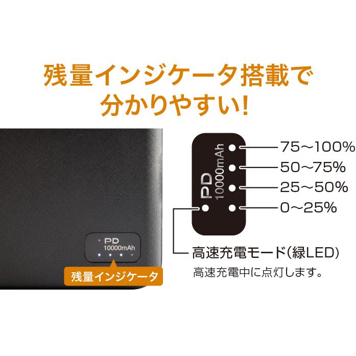 モバイルバッテリー グリーンハウス GH-BTPX100-WH/5002ｘ１台 モバイル充電器 10000mAh PD20対応  Type-C Type-APSE認証｜ikenetjigyoubu｜06