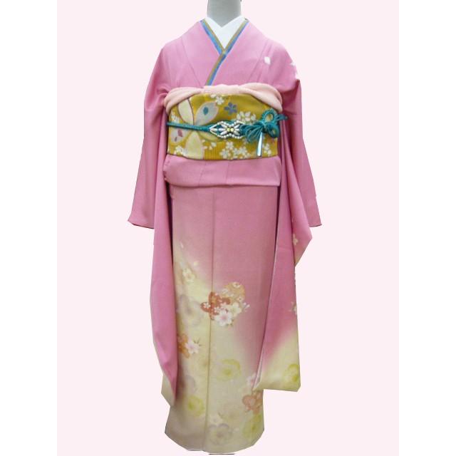 振袖 訳有 試着品 正絹 ピンク 身長178cmまで裄69.5 即納 323 送料無料_1