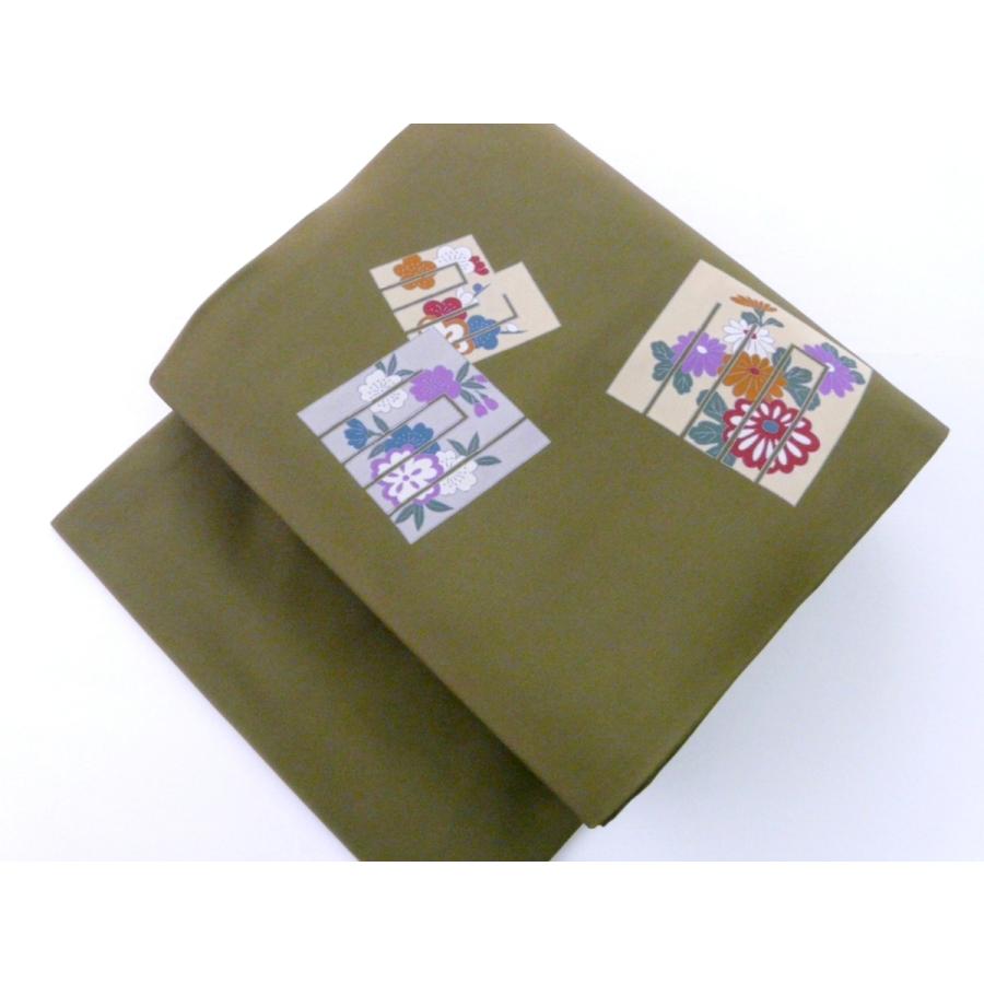 名古屋帯 正絹 八寸帯 [訳有] モスグリーン 源氏香 仕立上り 061  