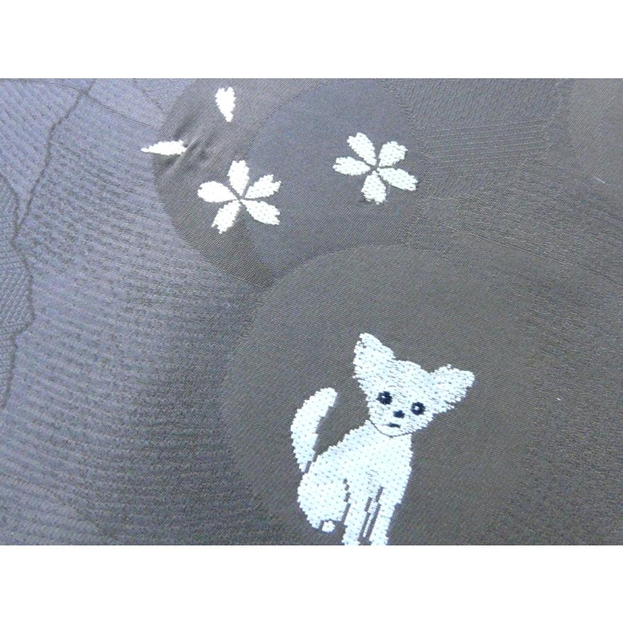 名古屋帯 正絹 八寸帯 茶地 チワワと桜 仕立上り 114 : いけのや 名古屋帯 正絹 八寸帯 茶地 チワワと桜 仕立上り 114 : いけのや