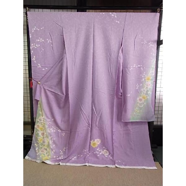 正絹振袖 仮絵羽 未仕立 薄紫地桜地紋風流柄 新品 303