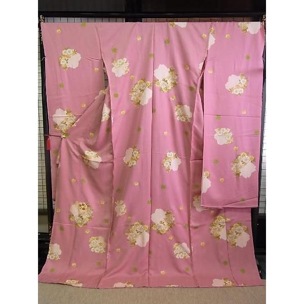 正絹振袖 仮絵羽 未仕立 桃色地飛び模様変わり花の丸 新品 304