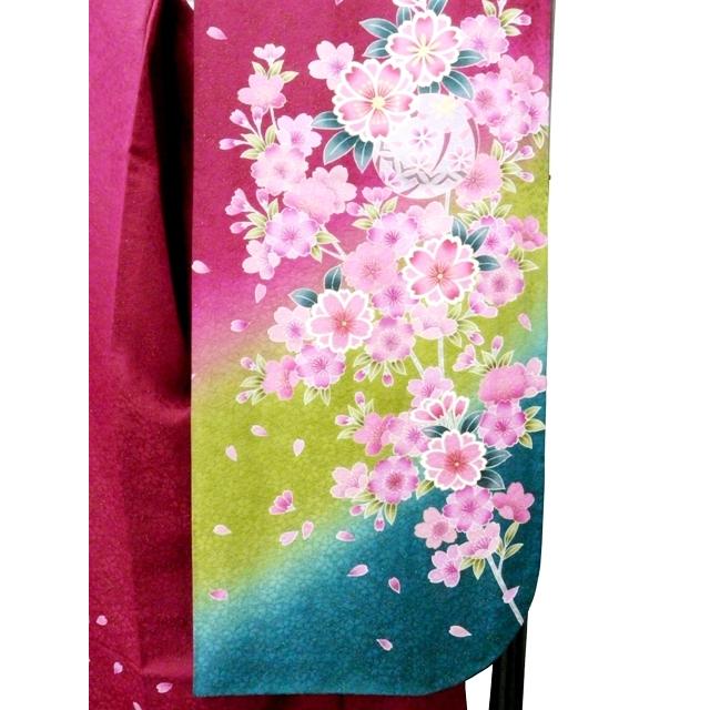 振袖 正絹 試着品 赤紫 八重桜 手毬 着丈162cm 裄70cm 仕立上り 048 