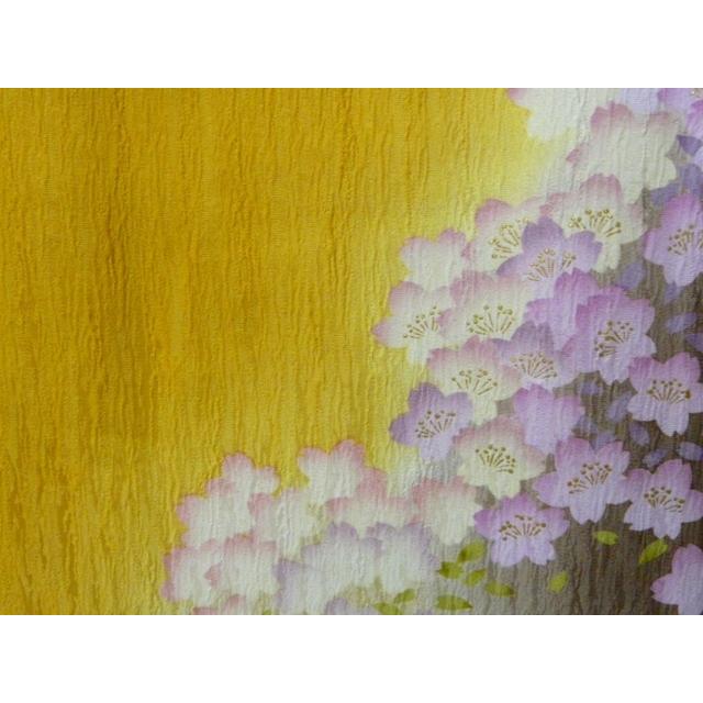 振袖 正絹 試着品 山吹色イエロー 桜吹雪 さくら 雪輪 金駒刺繍 金彩