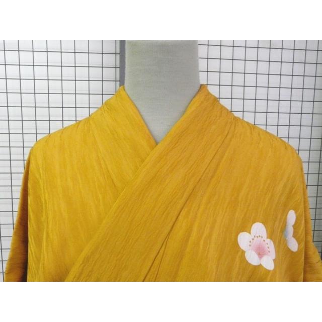 振袖 正絹 試着品 山吹色イエロー 桜吹雪 さくら 雪輪 金駒刺繍 金彩