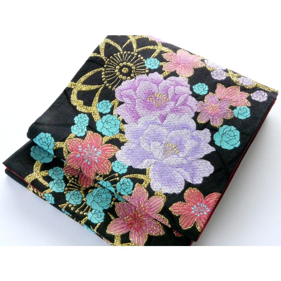 中古】正絹袋帯 仕立上り 黒地に花柄 049 fso : いけのや - 通販