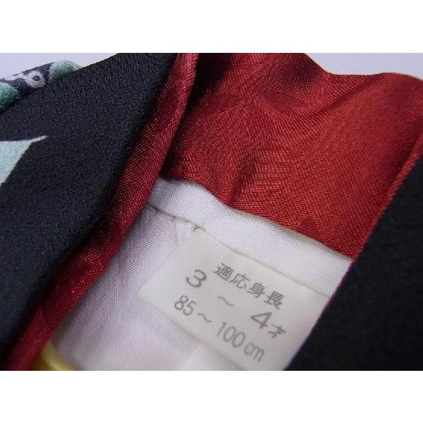 子供きもの 着物四ツ身 アンサンブル 100cm 黒地花柄 016 : いけのや