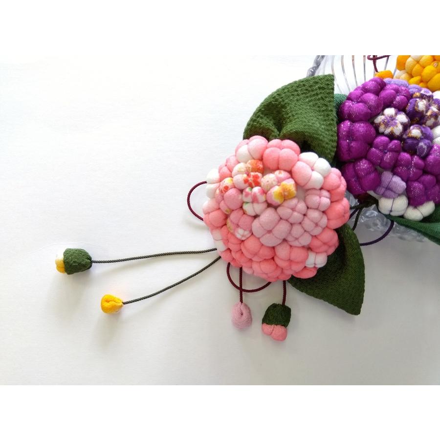 ちりめん細工 紫陽花 あじさい 3連 つるし飾り 縮緬 手作り 逸品