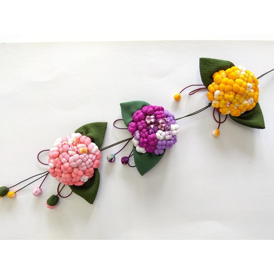 ちりめん細工 紫陽花 あじさい 3連 つるし飾り 縮緬 手作り 逸品