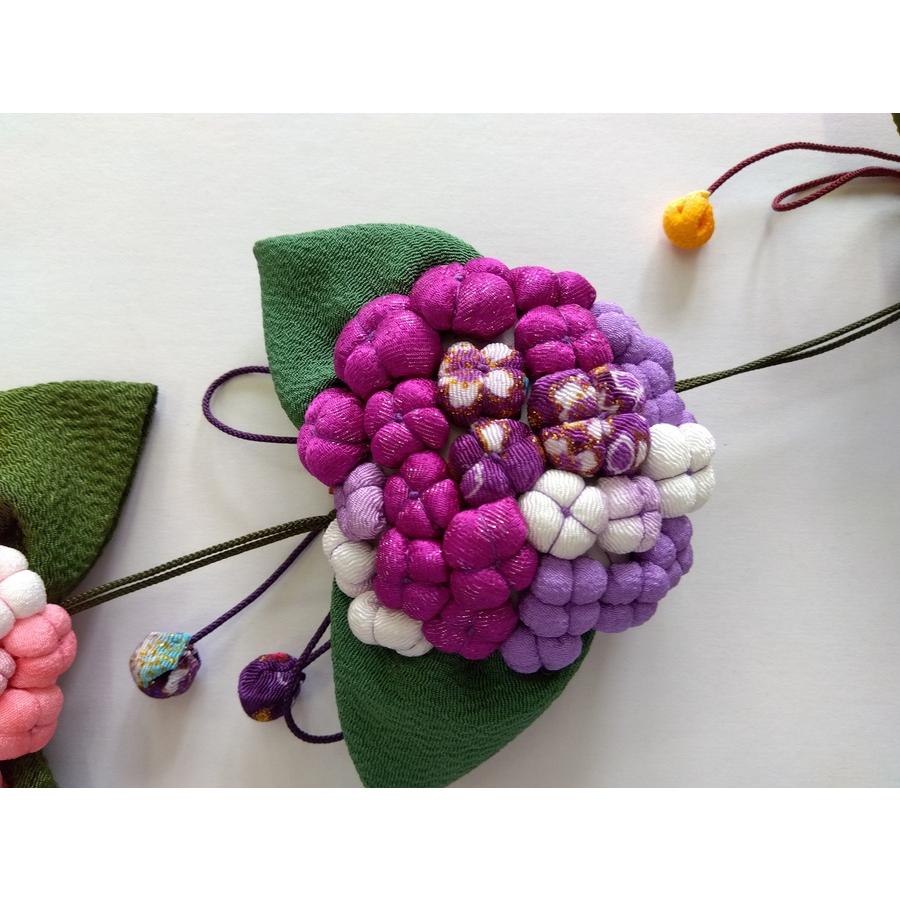 ちりめん細工 紫陽花 あじさい 3連 つるし飾り 縮緬 手作り 逸品
