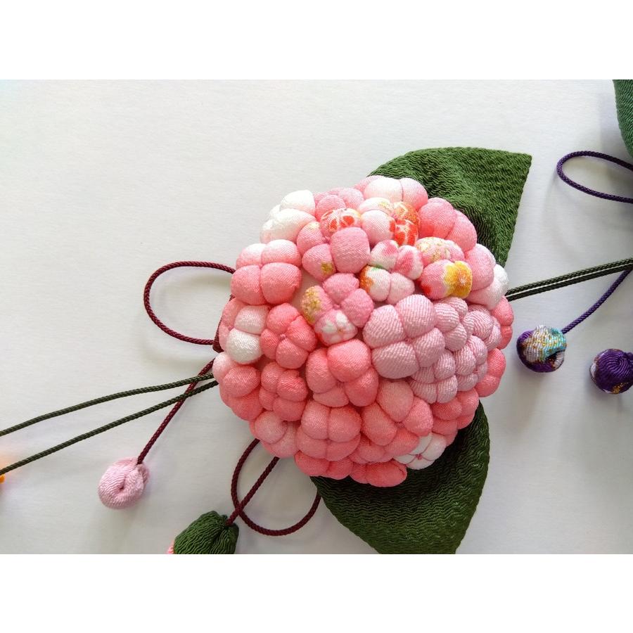ちりめん細工 紫陽花 あじさい 3連 つるし飾り 縮緬 手作り 逸品