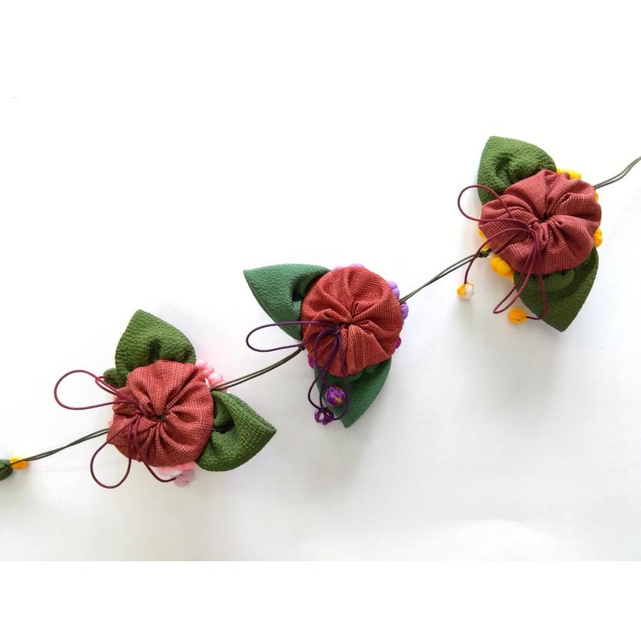 ちりめん細工 紫陽花 あじさい 3連 つるし飾り 縮緬 手作り 逸品