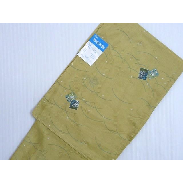 きもの 洗える 着物 夏用 駒絽 Lサイズ うぐいす色 短冊 135 ggp 