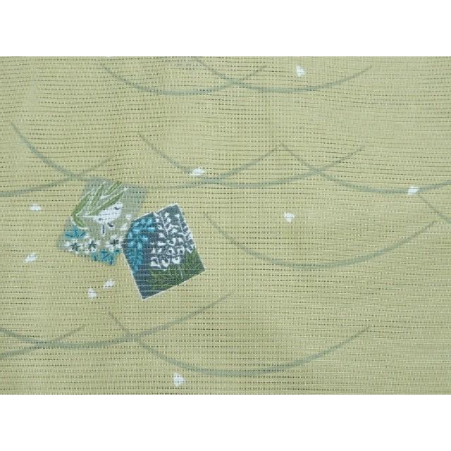 きもの 洗える 着物 夏用 駒絽 Lサイズ うぐいす色 短冊 135 ggp 