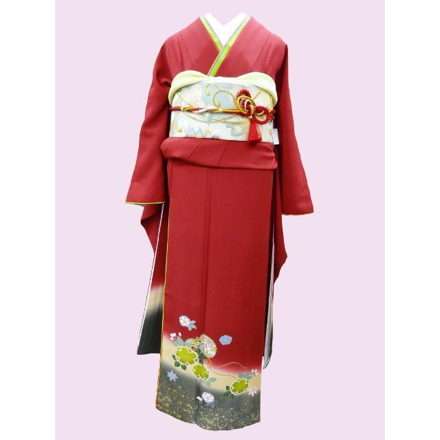振袖 正絹 赤さくら柄 桜 古典柄 ぼかし 着丈164 裄68 仕立上 050P 