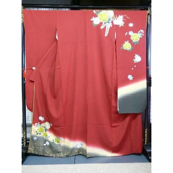 振袖 正絹 赤さくら柄 桜 古典柄 ぼかし 着丈164 裄68 仕立上