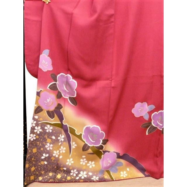 振袖 正絹 試着品 ローズピンク 梅と桜 露芝 金箔 着丈177cm 裄69cm 仕立上り 418 送料無料_1