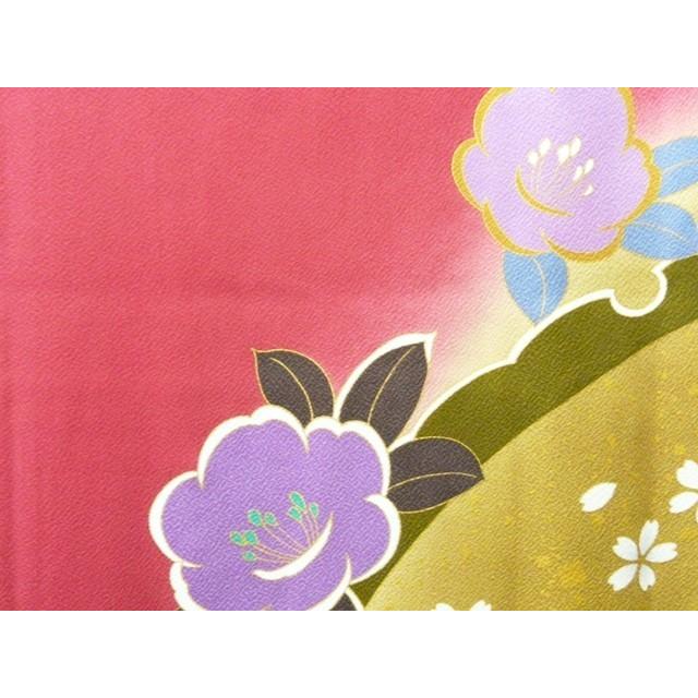 振袖 正絹 試着品 ローズピンク 梅と桜 露芝 金箔 着丈177cm 裄69cm 仕立上り 418 送料無料_3