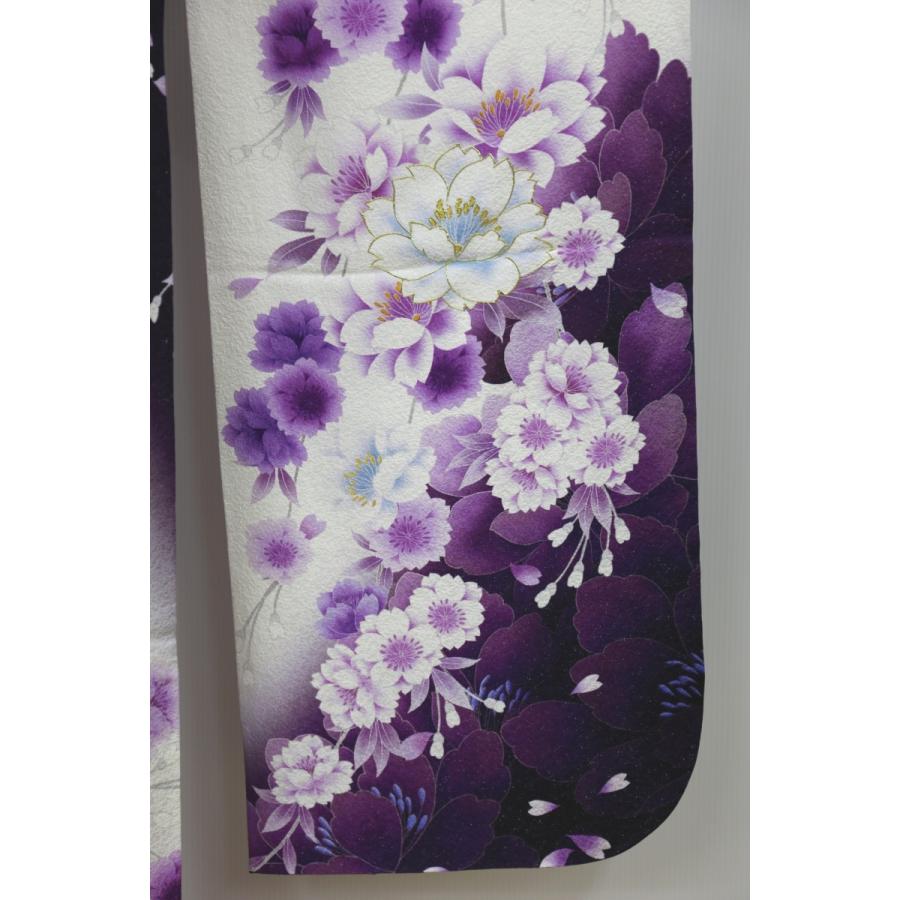 振袖 正絹 訳有 試着品 白地に紫のボカシ 花柄 着丈158cm 裄66cm 仕立 