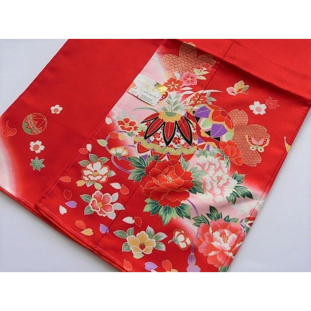 七五三 ７歳 女児 四ツ身 祝着 洗える 赤 手鞠 絵羽柄 ひな祭り お雛様 055 nns