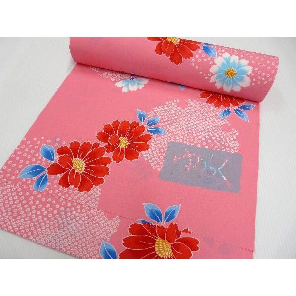 洗える着物 小紋 反物 鮮やかな色合い 鹿の子椿 桃色ピンク 139 : いけ 