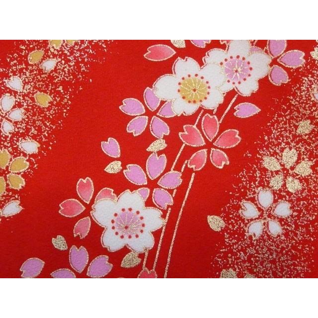 七五三 7歳 女児 祝着 赤地に花車 牡丹 花吹雪 古典柄 ひな祭り